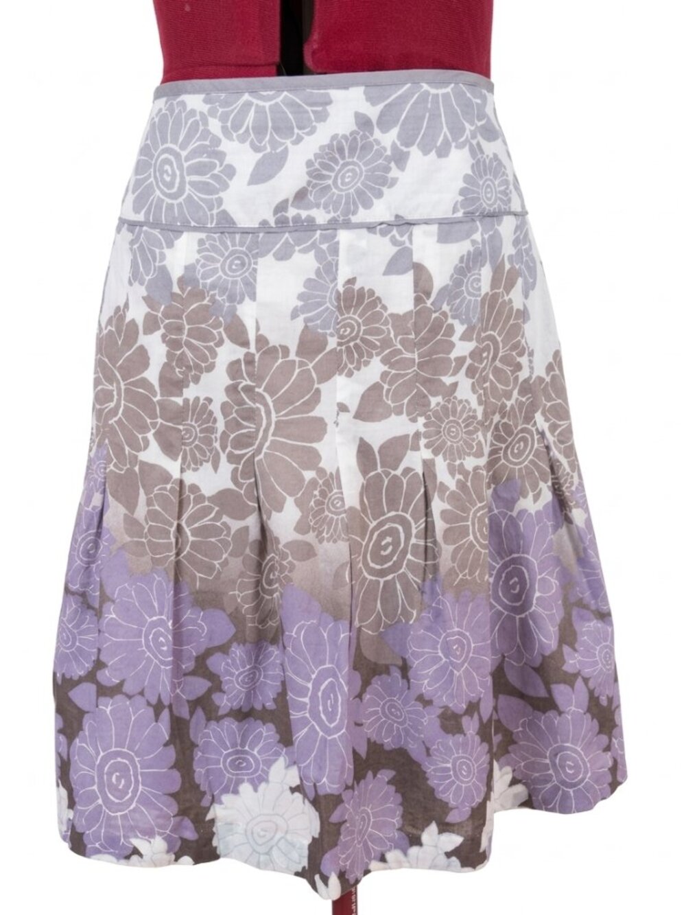 ESPRIT - Vintage Floral Ombre A-Line Skirt in Gray and Lavender - Size US 12